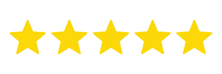 Five stars flat icon. Product quality rating and customer feedback symbols. Yellow stars vector icon for apps and websites