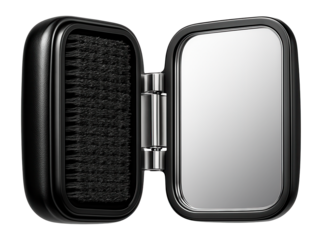 Folding clothing brush with a built-in mirror, convenient for quick touch-ups in a small city apartment.