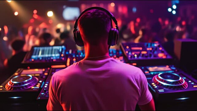 Dj performing live in a nightclub, captivating the crowd with energetic music