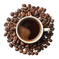 Coffee cup and coffeebeans on transparent Background