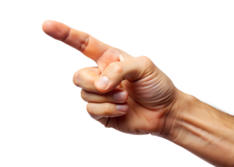 A hand is pointing a finger, indicating direction and guiding attention isolated on transparent background