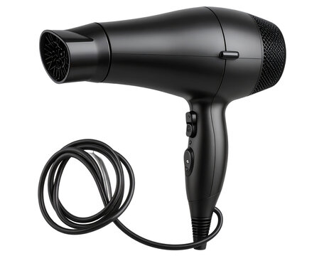 Modern Hair Dryer with Matte Black Finish &ndash; Side View Isolated on Transparent Background