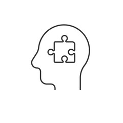 Puzzle inside head line icon. Solution symbol