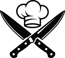 Culinary emblem featuring crossed knives and a chef's hat, a striking symbol representing cooking prowess and culinary expertise for gastronomy enthusiasts