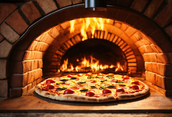Amazing Pizza being baked in the wood oven