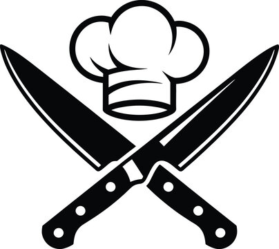 Culinary emblem featuring crossed knives and a chef's hat, a striking symbol representing cooking prowess and culinary expertise for gastronomy enthusiasts