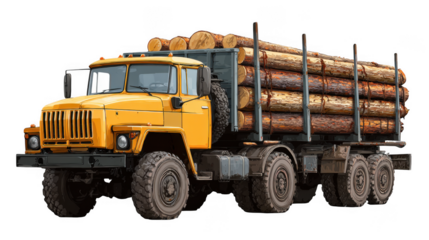 Logging truck isolated on white and transparent background