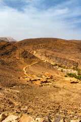 A small village in the valley, in the Jbel Saghro mountain range. The view from above. Tinghir province, Morocco