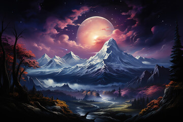Excellent A snowy mountain landscape with a view of a city and a river
