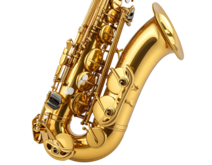 Golden Saxophone with Detailed Keys – Front View PNG on Transparent Background (2)