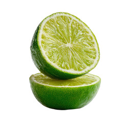 Halved limes stacked up on transparent Background