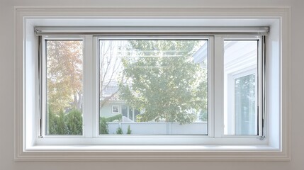 Bright, modern window frame showcasing a peaceful outdoor view with soft natural light streaming in.