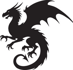 Fierce black dragon silhouette with wings and spikes isolated on a white background