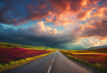 Extraordinary A road in a field with beautiful cloudy sky