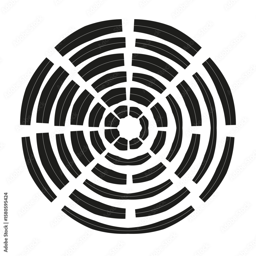 Poster circular maze pattern. abstract labyrinth lines. black segment design. vector puzzle diagram. e