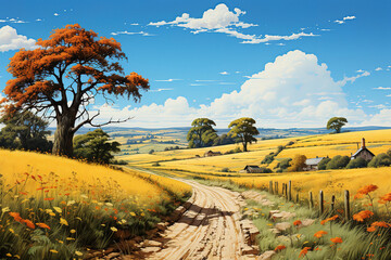 Amazing Image of Open dirt road through farmland