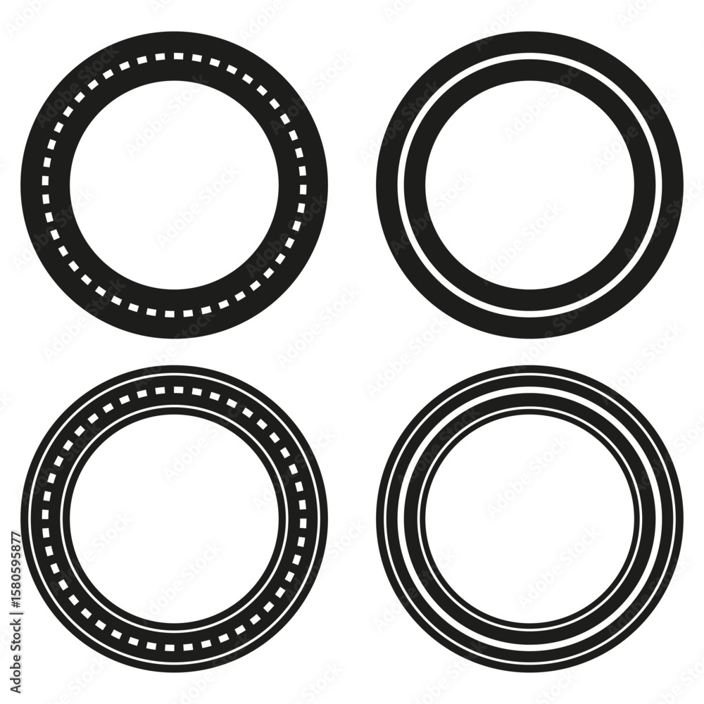Poster round border set. circle frame shapes. vector graphic elements. dotted line detail.
