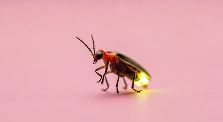 Firefly glowing on a pink background
