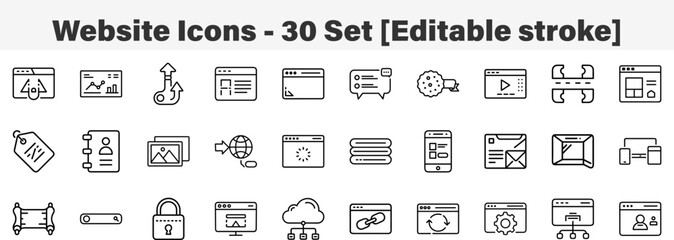 Website icons 30 Set. Line Art Icon Collection. Editable Stroke. Vector Illustration