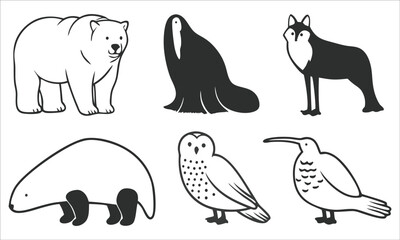 Fototapeta premium Arctic animals collection polar bear walrus