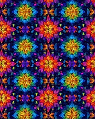 Colorful floral pattern showcases intricate designs in vivid hues, perfect for textiles or wallpapers, adding a lively touch to any creative project