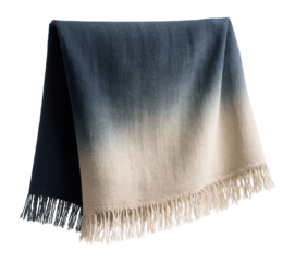 Artisan-crafted decorative blanket with hand-dyed ombre effect, suitable for showcasing on a creative studio sofa.