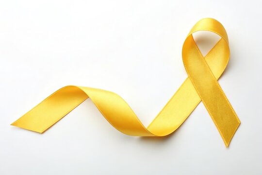 A flowing yellow ribbon symbolizing hope and awareness against a clean white background