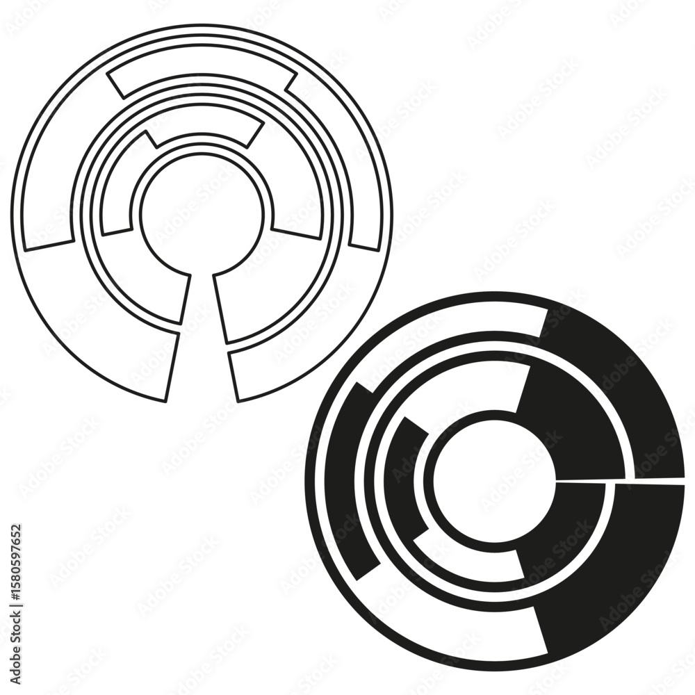 Poster two circular elements. abstract ring shapes. modern line design. vector technology symbol.