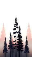 Vector forest illustration with pine trees and fog for backgrounds and wallpapers