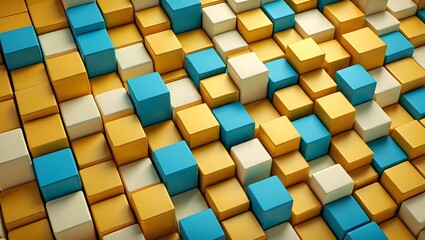 Abstract background of colorful cubes in yellow blue and white isometric arrangement