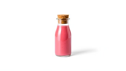Pink smoothie bottle isolated on white background healthy drink with cork stopper