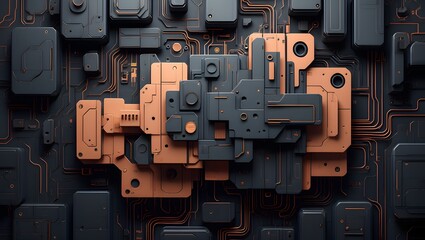 Abstract technology circuit board background design with copper and black elements