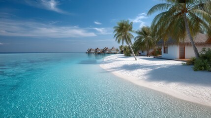 Fototapeta premium Picturesque tropical beach with clear blue water and palm trees