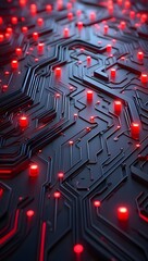 Abstract futuristic circuit board technology background with red light nodes design