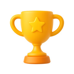 3D golden trophy cup icon with star symbol representing achievement or reward isolated on transparent background