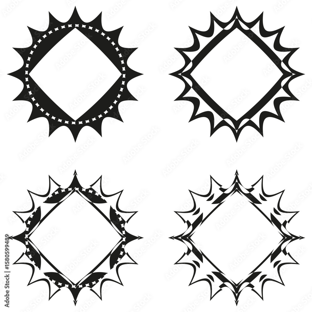 Poster spiked frame collection. square border shapes. abstract vector elements. decorative emblem set.