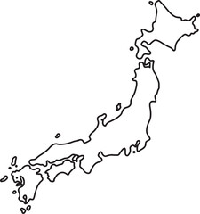 Simple black and white outline map of japan isolated on a clean white background