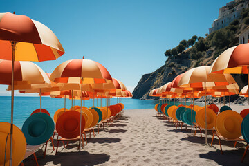 Excellent Beach with clear skies sand umbrellas Recreation concept