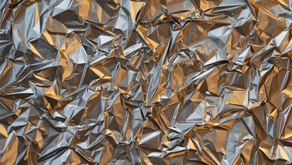 Shiny crumpled aluminum foil texture background for food packaging and design needs