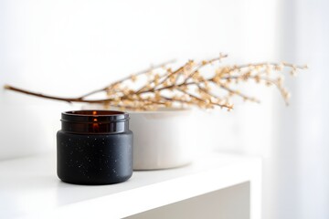 Black candle jar with dried floral arrangement home decor scented candle aromatherapy