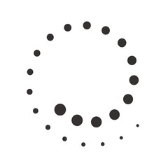 Circular dotted loading symbol with varying dot sizes arranged in a spiral shape on white background vector
