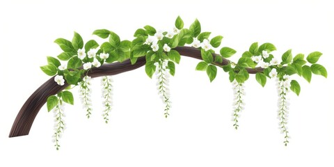 Obraz premium Hanging vines white flowers leaf illustration green.