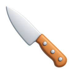 3D kitchen knife with stainless steel blade and brown handle isolated on transparent background