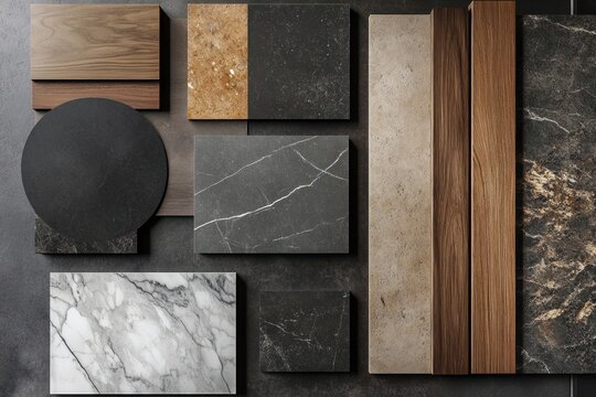 Material sample moodboard wood materials interior.