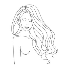 Woman Line Art Minimalist Logo. Feminine Illustration line drawing. Vector