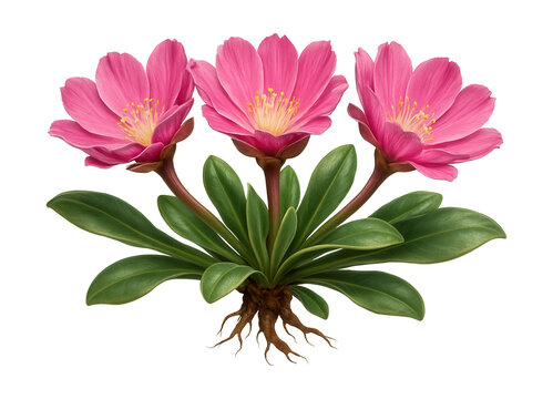 Bitterroot with pink, cup-shaped flowers and succulent, fleshy leaves