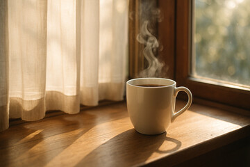 Obraz premium Cozy Morning Coffee by the Sunny Window
