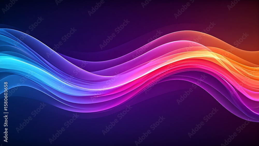 Poster abstract colorful light waves on dark background, dynamic wave pattern with vibrant gradient colors 
