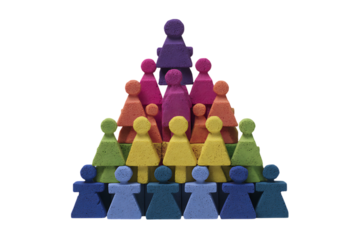 Colorful human figures arranged in a pyramid shape.