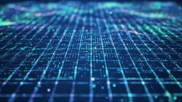 Abstract blue binary code streams across a digital grid, forming a futuristic pattern that illustrates the concept of technology and data communication 4k video